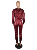 Autumn Party Sexy Leather Hoodie Shirt and Pants Set