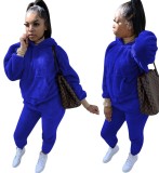 Winter Matching Two Piece Solid Color Plush Hoodie Sweatsuit