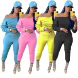 Autumn Solid Plain Casual V-Neck Shirt and Pants Set