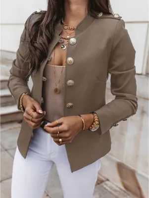 Autumn Solid Plain Button Up Retro Jacket