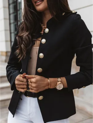 Autumn Solid Plain Button Up Retro Jacket