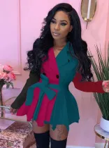 Winter Africa Contrast Pleated Peplum Coat with Belt