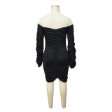 Autumn Party Sexy Strapless Ruched Mini Dress with Wide Sleeves