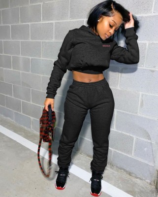 Autumn Print Crop Top and Pants Hoodie Sweatsuit