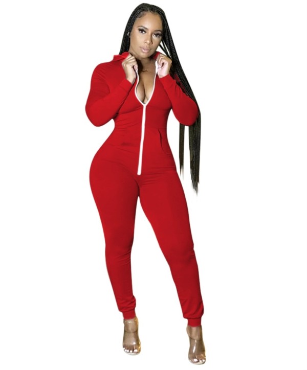 Autumn Solid Plain Fitness Hoodie Jumpsuit