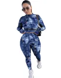 Autumn Tie Dye Matching Fitted Crop Top and Pants Set
