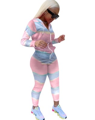 Autumn Multi-Color Zip Up Hooded Tracksuit