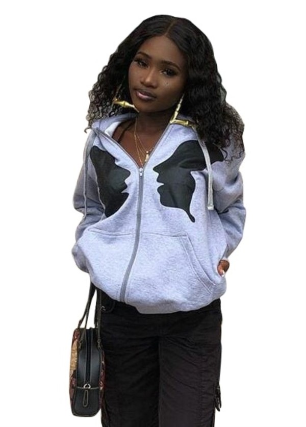 Autumn African Print Zip Up Hoodie Jacket