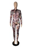 Autumn Party Sexy Print Bodysuit and Legging Set