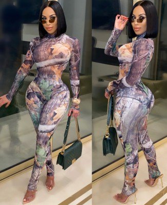 Autumn Party Sexy Print Bodysuit and Legging Set