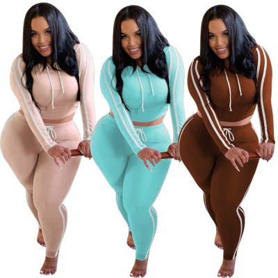 Autumn Casual Two Piece Tight Stripes Jogger Suit