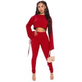 Autumn Matching Solid Plain Crop Top and Pants Set