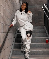 Autumn Print Casual Hooded Sweatsuit
