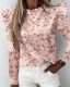 Autumn Cute Print Ruffles O-Neck Shirt