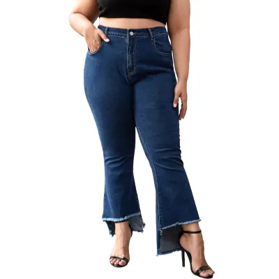 Plus Size High Waist Irregular Flare Jeans