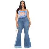 Plus Size High Waist Contrast Flare Jeans