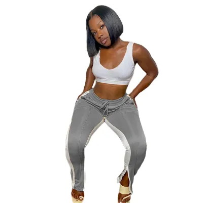 Winter Contrast Zipper Slit Bottom Track Pants