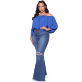 Plus Size High Waist Ripped Flare Jeans