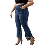 Plus Size High Waist Irregular Flare Jeans