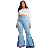 Plus Size High Waist Contrast Flare Jeans