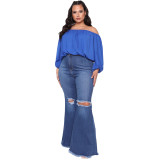 Plus Size High Waist Ripped Flare Jeans