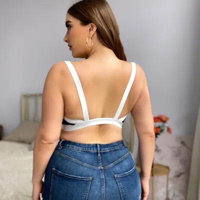 Plus Size Strap Crop Top with White Trim