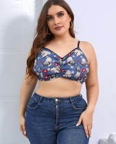 Plus Size Lovely Pet Dog Print Strap Crop Top