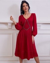 Autumn Elegant Red V-Neck Prom Dress