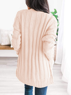 Autumn Solid Color Pocketed Sweater Coat