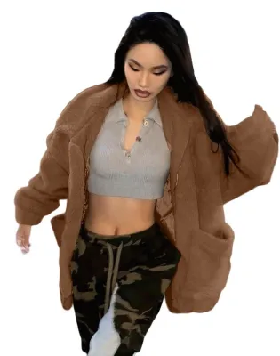 Winter Solid Color Plush Loose Coat