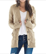 Autumn Solid Color Pocketed Sweater Coat