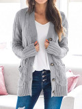 Autumn Solid Color Pocketed Sweater Coat