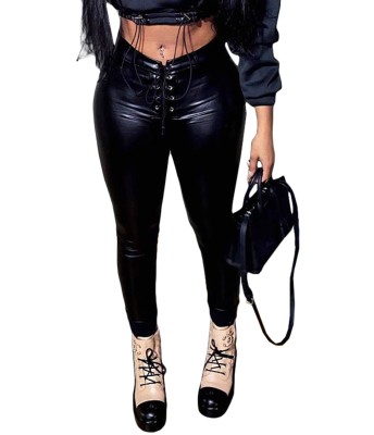 Winter Black Leather Lace Up Sexy Trousers