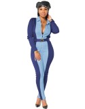 Autumn Casual Contrast Bodycon Zipper Jumpsuit