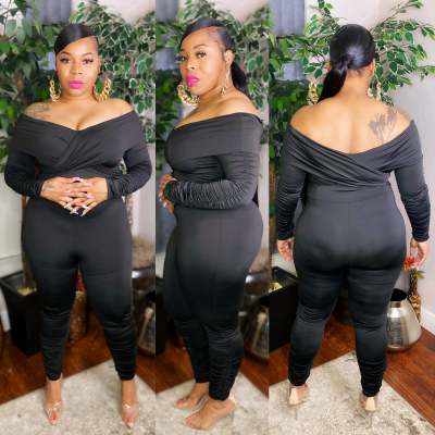 Plus Size Autumn Solid Color Strapless Stack Jumpsuit