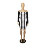 Autumn Party Off Shoulder Wide Stripes Bodycon Dress