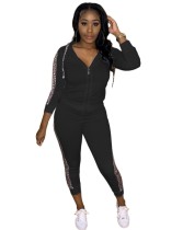 Autumn Leopard Print Zipper Hooded Tracksuit