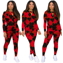 Autumn Casual Poker Print Shirt and Pants Set