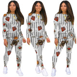 Autumn Casual Poker Print Shirt and Pants Set