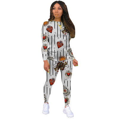 Autumn Casual Poker Print Shirt and Pants Set