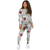 Autumn Casual Poker Print Shirt and Pants Set