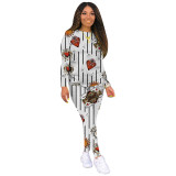 Autumn Casual Poker Print Shirt and Pants Set