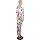 Autumn Casual Poker Print Shirt and Pants Set