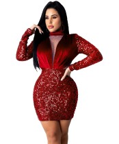 Autumn Party Sequins Sexy Patchwork Bodycon Dress