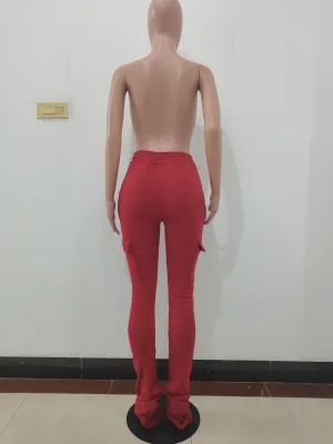 Winter Solid Color High Waist Pocket Track Pants