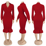 Autumn Party Sexy Wrapped Upper Ruched Midi Dress