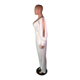 Autumn Solid Color V-Neck Formal Jumpsuit with Slit Sleeves