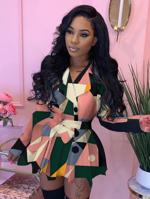 Winter Africa Colorful Pleated Peplum Coat with Belt