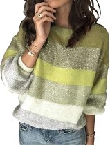 Autumn O-Neck Contrast Pullover Sweater