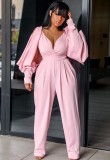 Autumn Solid Color V-Neck Formal Jumpsuit with Slit Sleeves